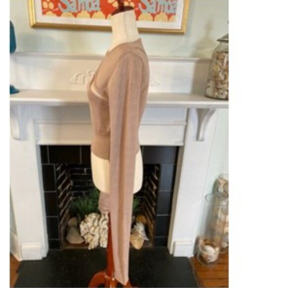 h:ours Tan Cut-Out with Mesh Paneling Cropped Sweater - Picture 6 of 6